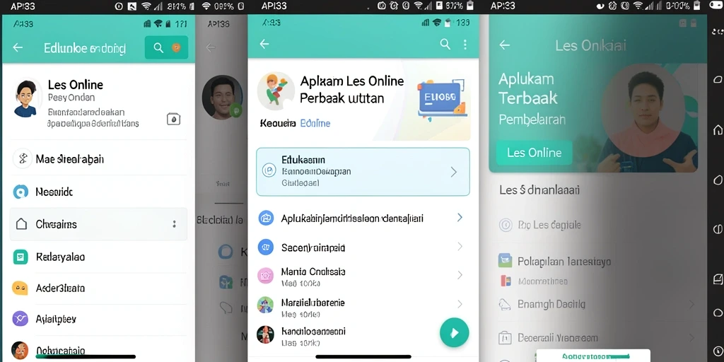 Tampilan antarmuka aplikasi Les Online API33 yang menarik dan interaktif.
