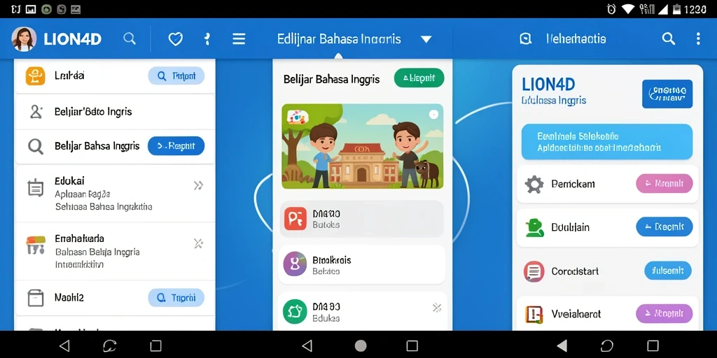 Screenshot antarmuka utama LION4D untuk belajar bahasa Inggris.