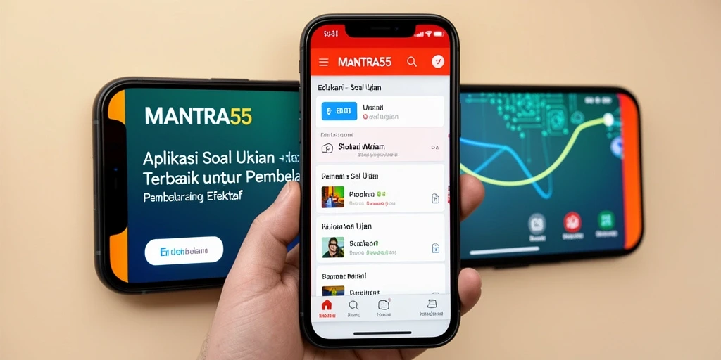 Tampilan antarmuka aplikasi Soal Ujian MANTRA55 yang menarik.