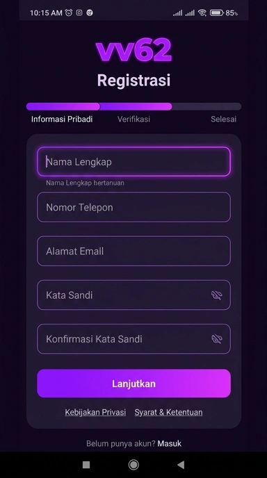 Tampilan halaman daftar vv62